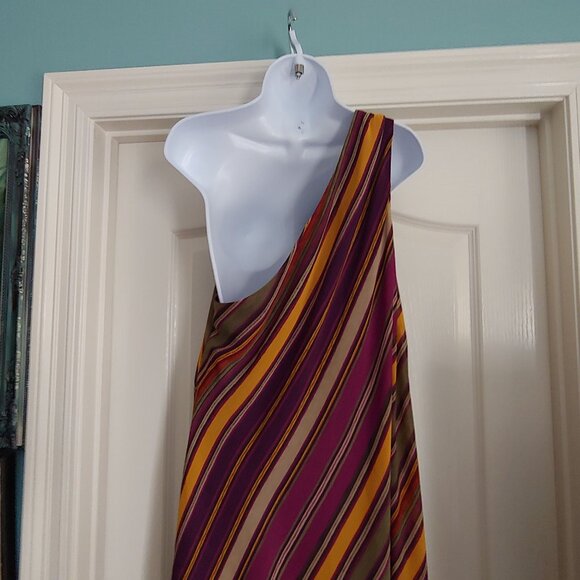 Lauren Ralph Lauren Striped Georgette One-Shoulder Dress Asymmetric 18 - Picture 8 of 13